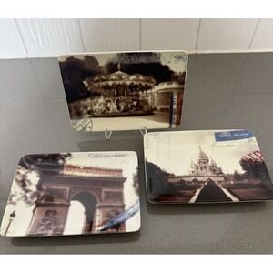 VTG Restoration Hardware Set 3 Paris Postcard Trinket Dish Appetizer Plate EUC